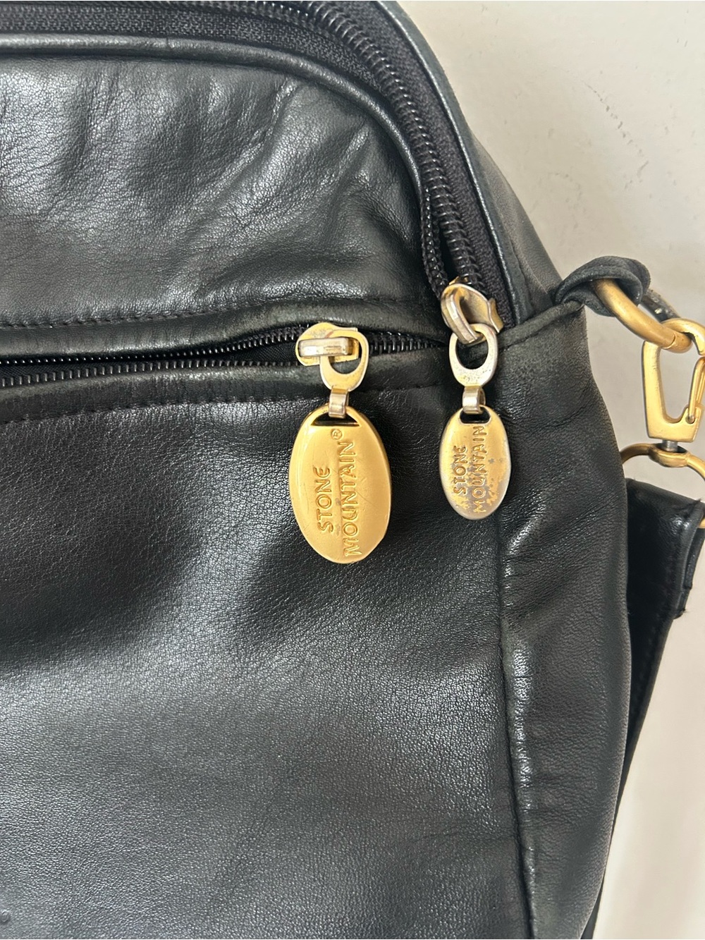 Stone Mountain Black Leather Crossbody Handbag with Gold Hardware - Picture 2 of 5